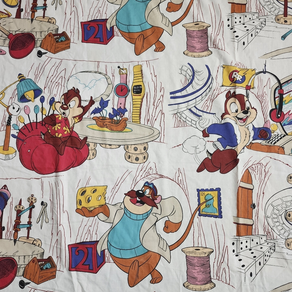 Vintage Disney Chip & Dale Rescue Rangers Cartoon Twin Flat Bed Sheet Rare
